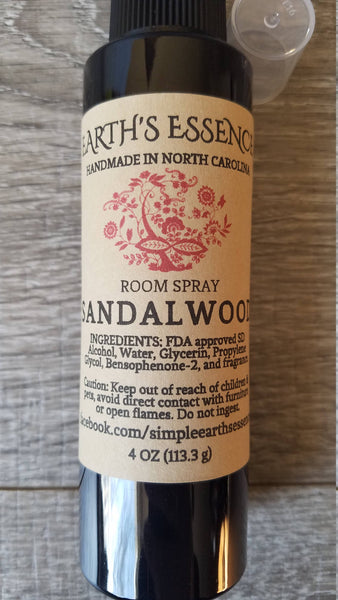 Sandalwood 4 oz Natural Room Spray, Natural Handmade Room Spray, Housewarming Gift, Dorm Room Gift, Highly Concentrated Room Spray