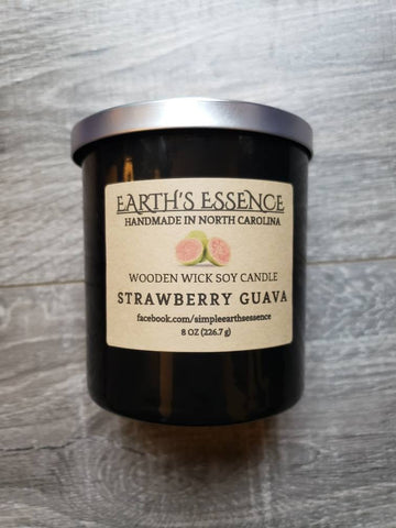 Strawberry Guava 9 OZ Soy Candle, Handmade Soy Candle, Wooden Wick, Summer Scented Candle, Highly Scented Candle, Wooden Wick Soy Candle