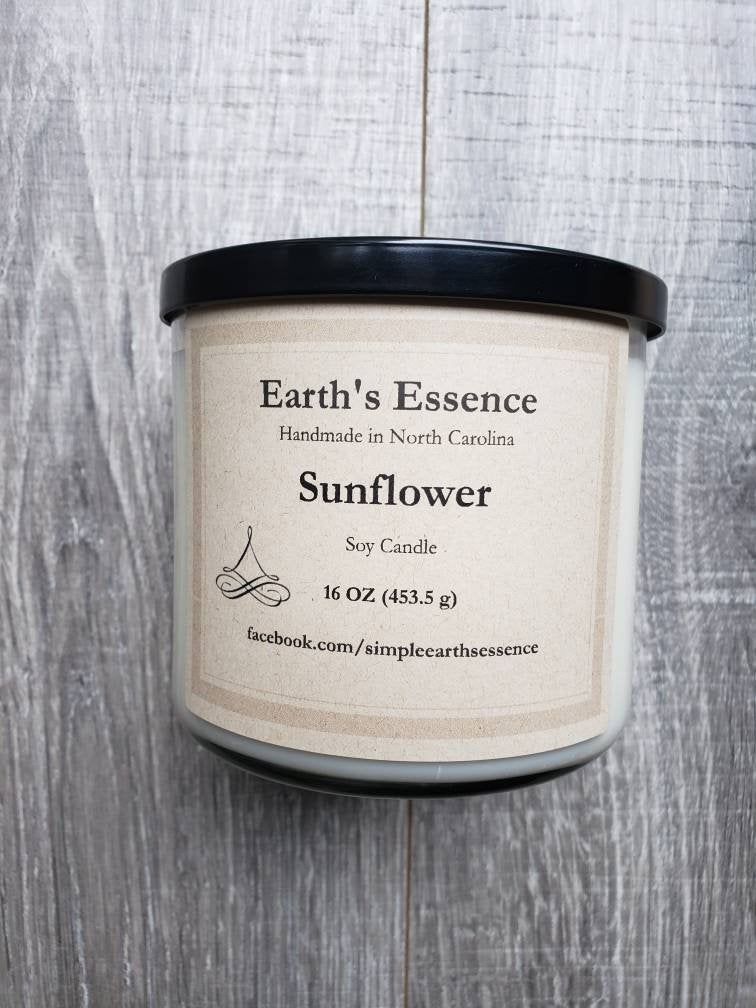 Sunflower 16 oz 3-Wick Soy Candle, Handmade Soy Candle, Flower Candle, Earthy Scented Soy Candle, Nature Scents, 3 Wick Candles