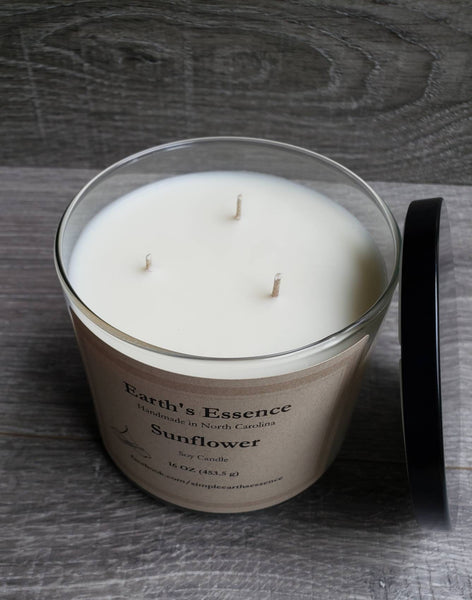 Sunflower 16 oz 3-Wick Soy Candle, Handmade Soy Candle, Flower Candle, Earthy Scented Soy Candle, Nature Scents, 3 Wick Candles