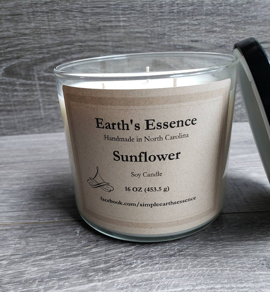 Sunflower 16 oz 3-Wick Soy Candle, Handmade Soy Candle, Flower Candle, Earthy Scented Soy Candle, Nature Scents, 3 Wick Candles