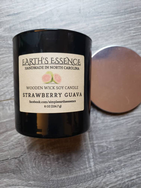 Strawberry Guava 9 OZ Soy Candle, Handmade Soy Candle, Wooden Wick, Summer Scented Candle, Highly Scented Candle, Wooden Wick Soy Candle