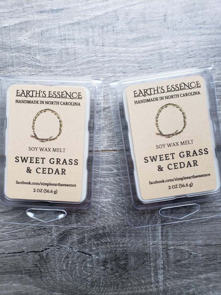 Sweet Grass & Cedar 2 oz Soy Wax Melt, Handmade Soy Wax Melts, Highly Scented Soy Melts, Wax Warmer Melts, Wax Warmer