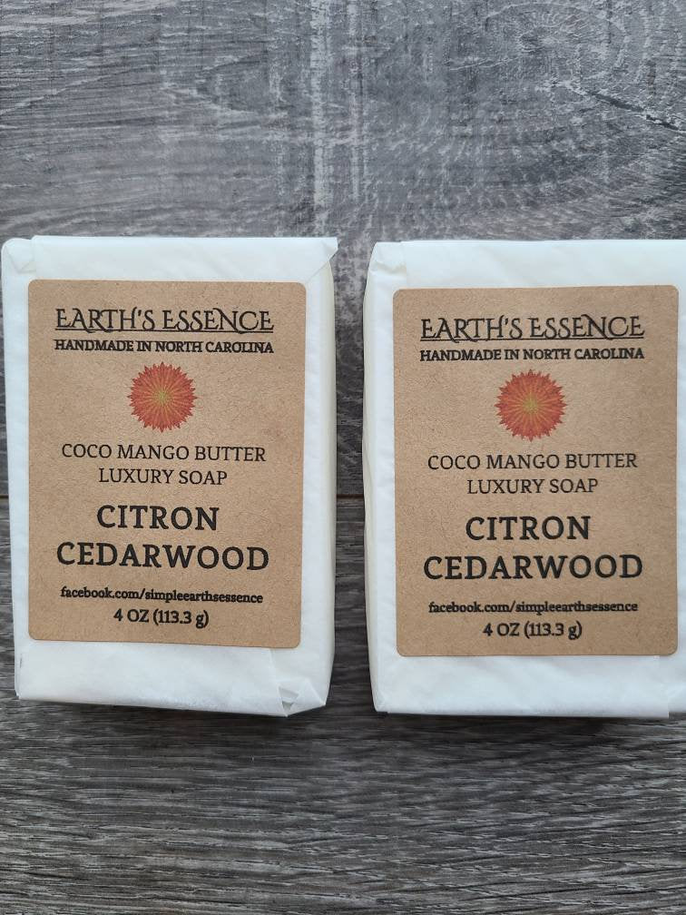 Citron Cedarwood 4 oz Cocoa Mango Butter Luxury Handmade Soap