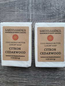 Citron Cedarwood 4 oz Cocoa Mango Butter Luxury Handmade Soap