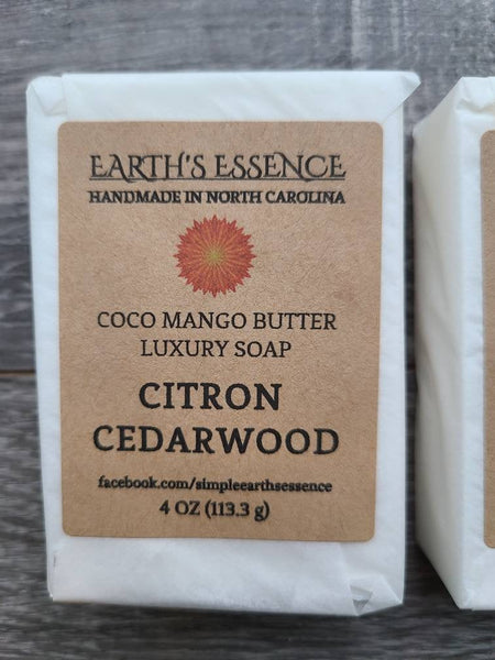 Citron Cedarwood 4 oz Cocoa Mango Butter Luxury Handmade Soap