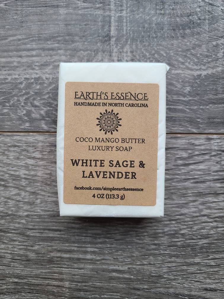 White Sage & Lavender 4 oz Cocoa Mango Butter Luxury Handmade Soap