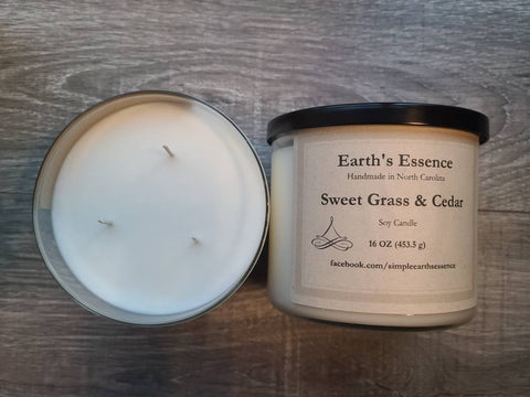 Sweet Grass & Cedar 16 oz 3-Wick Soy Candle